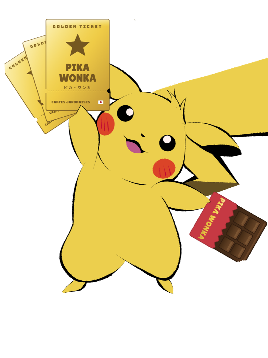 La mascotte Pika Wonka, un Pikachu façon ticket d'or